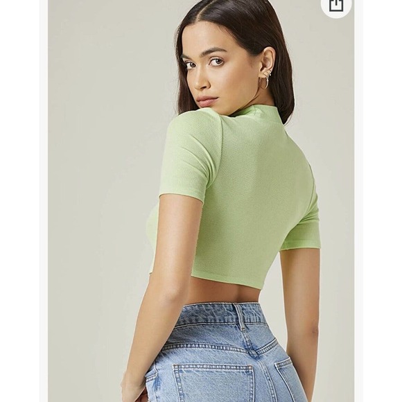 Shein Neon Green Short Sleeved ribbed crop top. Size Medium - Picture 3 of 5